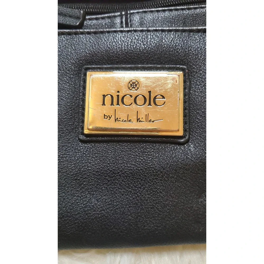 Nicole by Nicole Miller Black Crossbody Bag Multi Zipper Faux Leather Purse